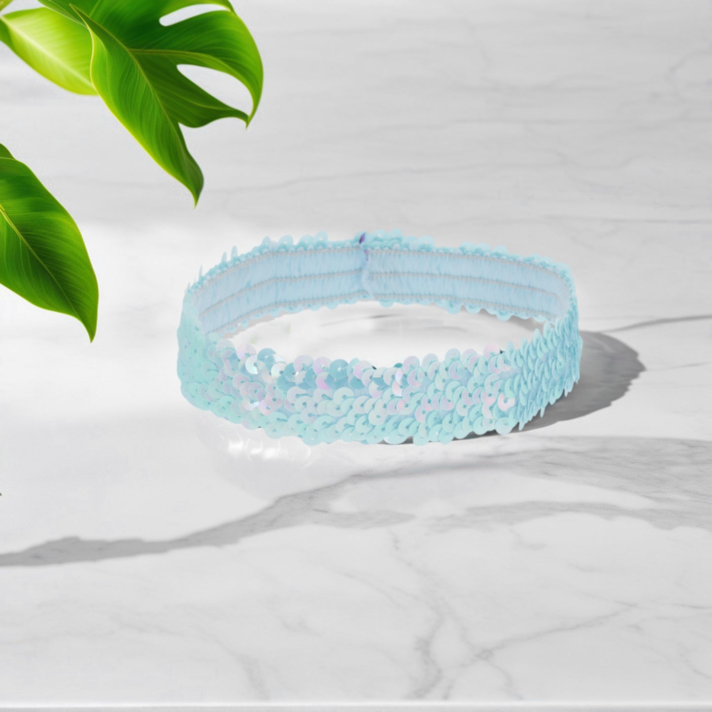 Diademas elásticas con lentejuelas para mujer, color azul claro, 1 unidad