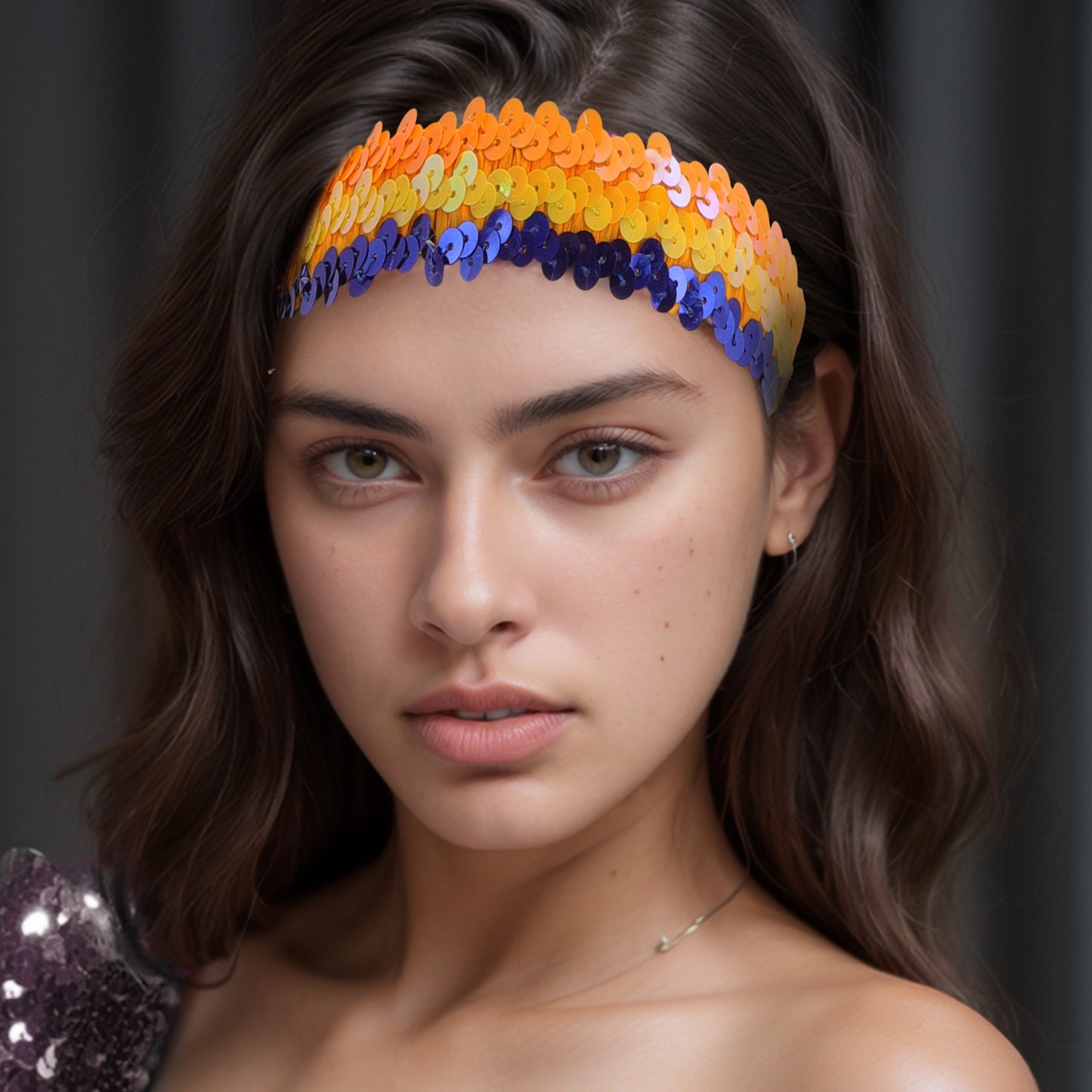 Diademas elásticas con lentejuelas para mujer, color azul y amarillo, 1 unidad