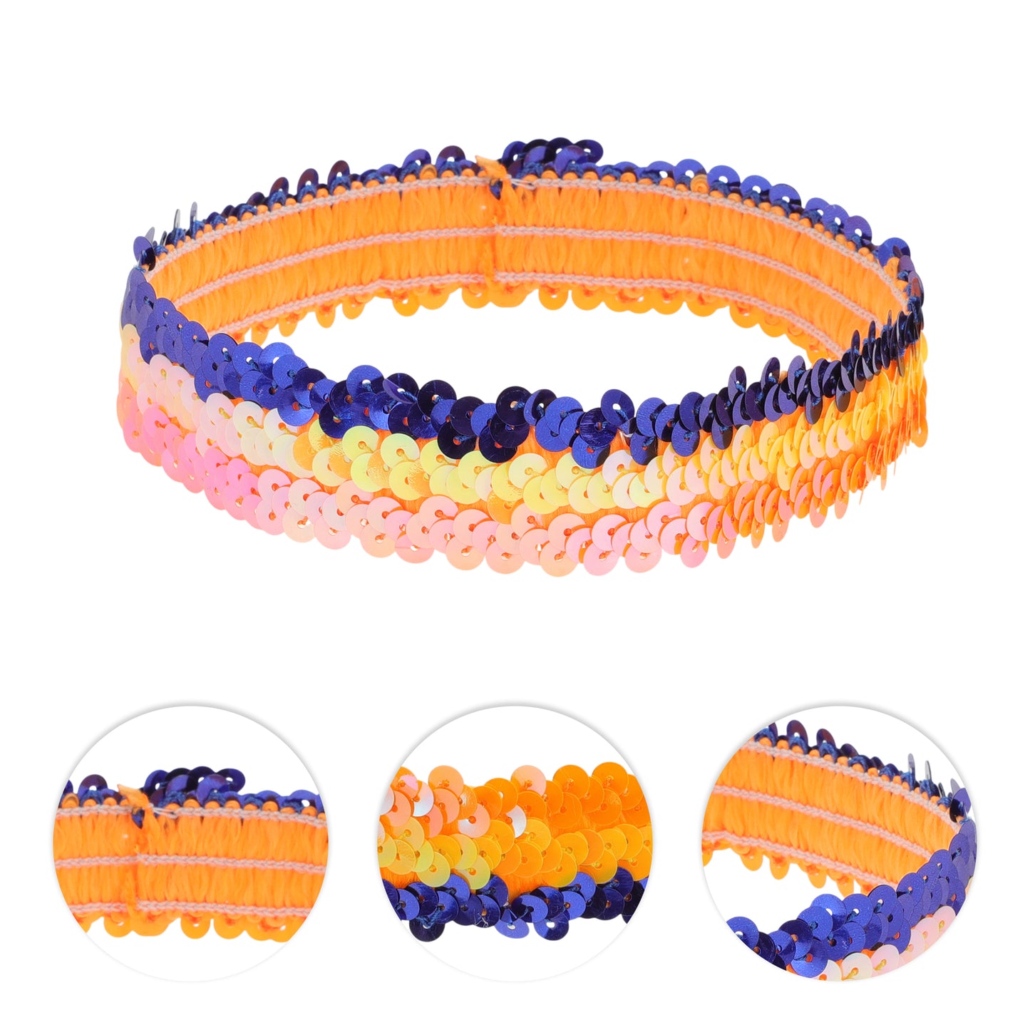Diademas elásticas con lentejuelas para mujer, color azul y amarillo, 1 unidad