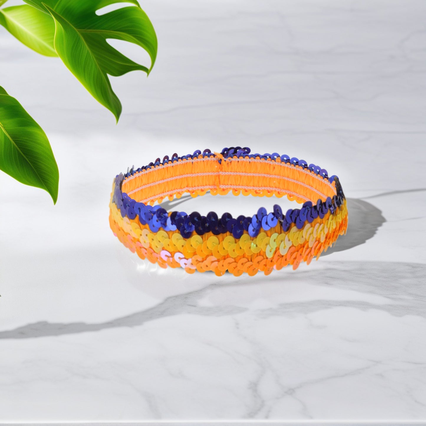 Diademas elásticas con lentejuelas para mujer, color azul y amarillo, 1 unidad