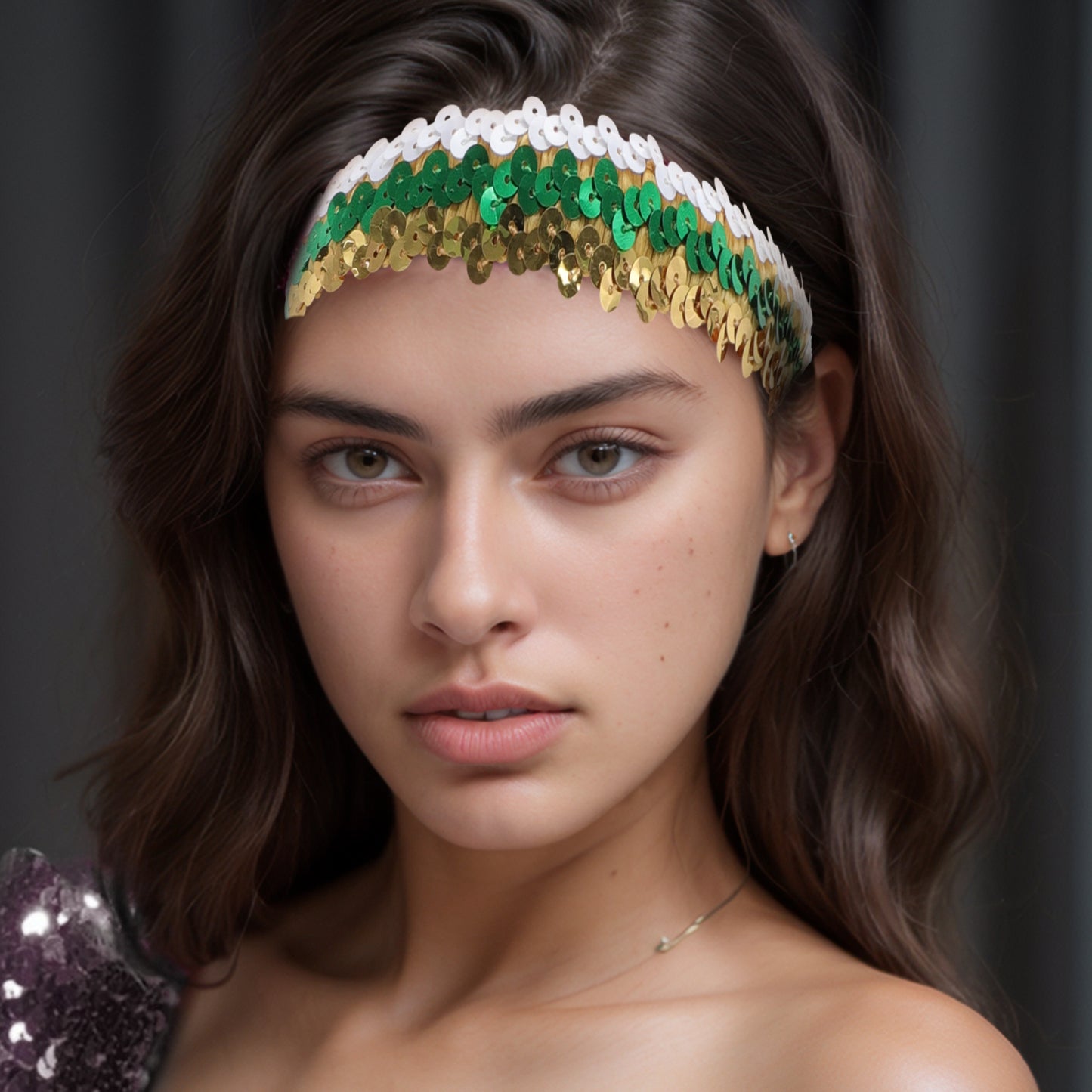 Diademas elásticas con lentejuelas para mujer, color dorado y blanco, 1 unidad