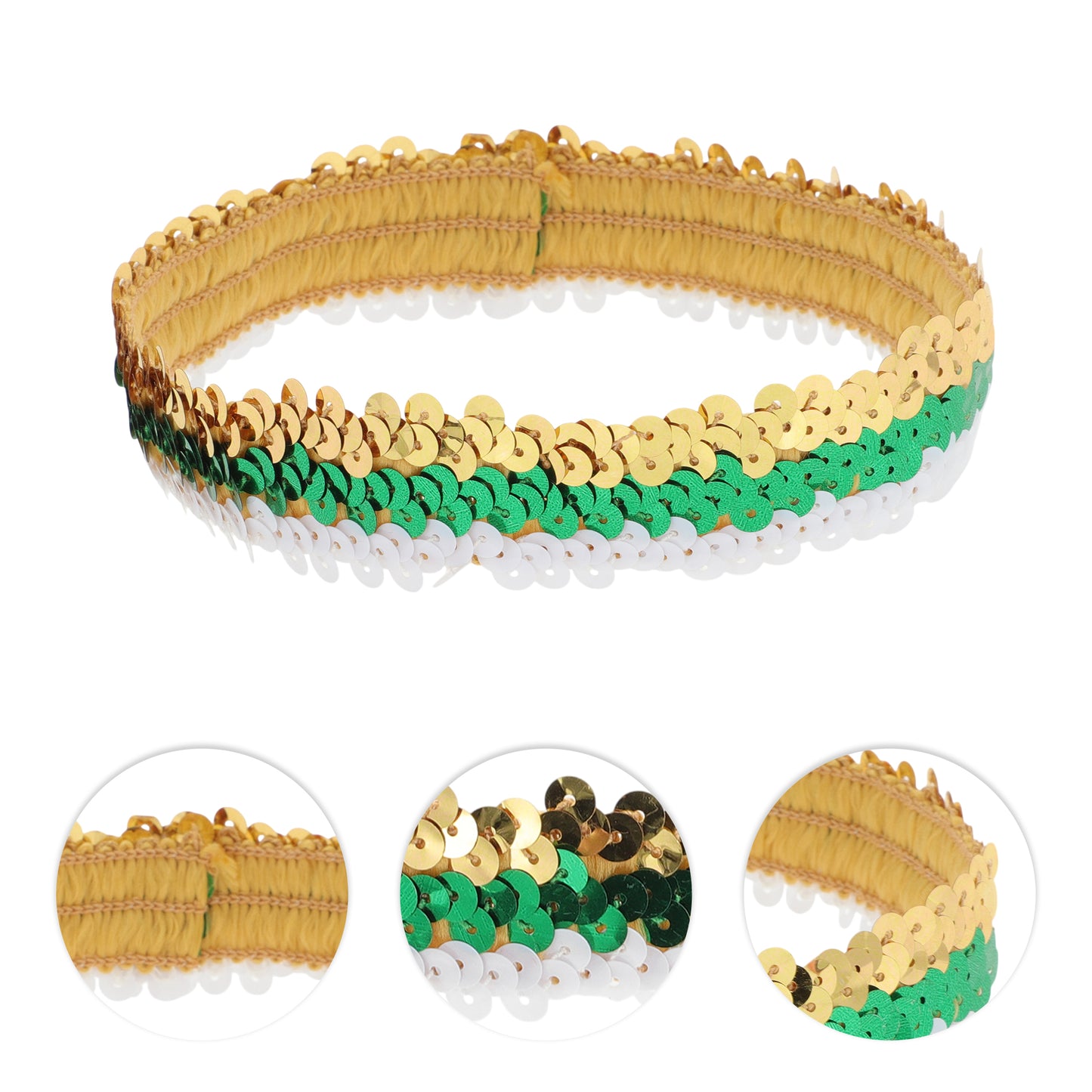 Diademas elásticas con lentejuelas para mujer, color dorado y blanco, 1 unidad