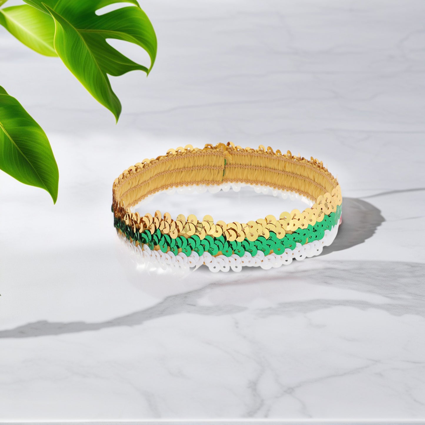 Diademas elásticas con lentejuelas para mujer, color dorado y blanco, 1 unidad