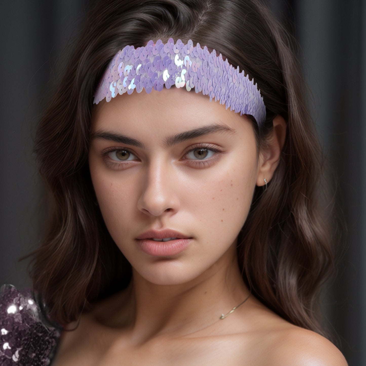 Diademas elásticas con lentejuelas para mujer, color morado oscuro, 1 unidad