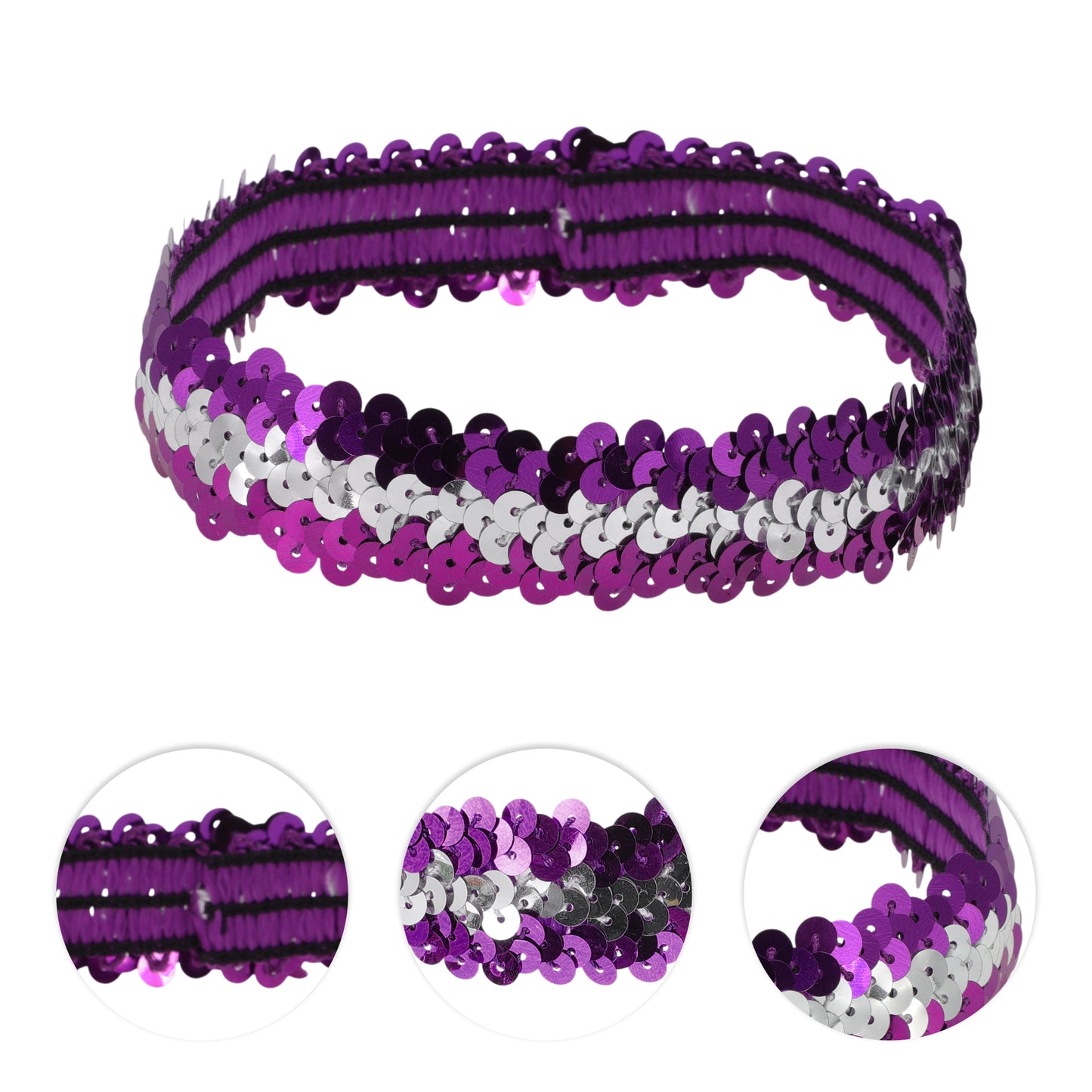Diademas elásticas con lentejuelas para mujer, color morado y plateado, 1 unidad
