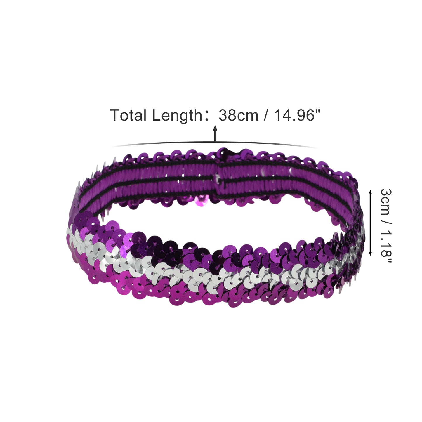 Diademas elásticas con lentejuelas para mujer, color morado y plateado, 1 unidad