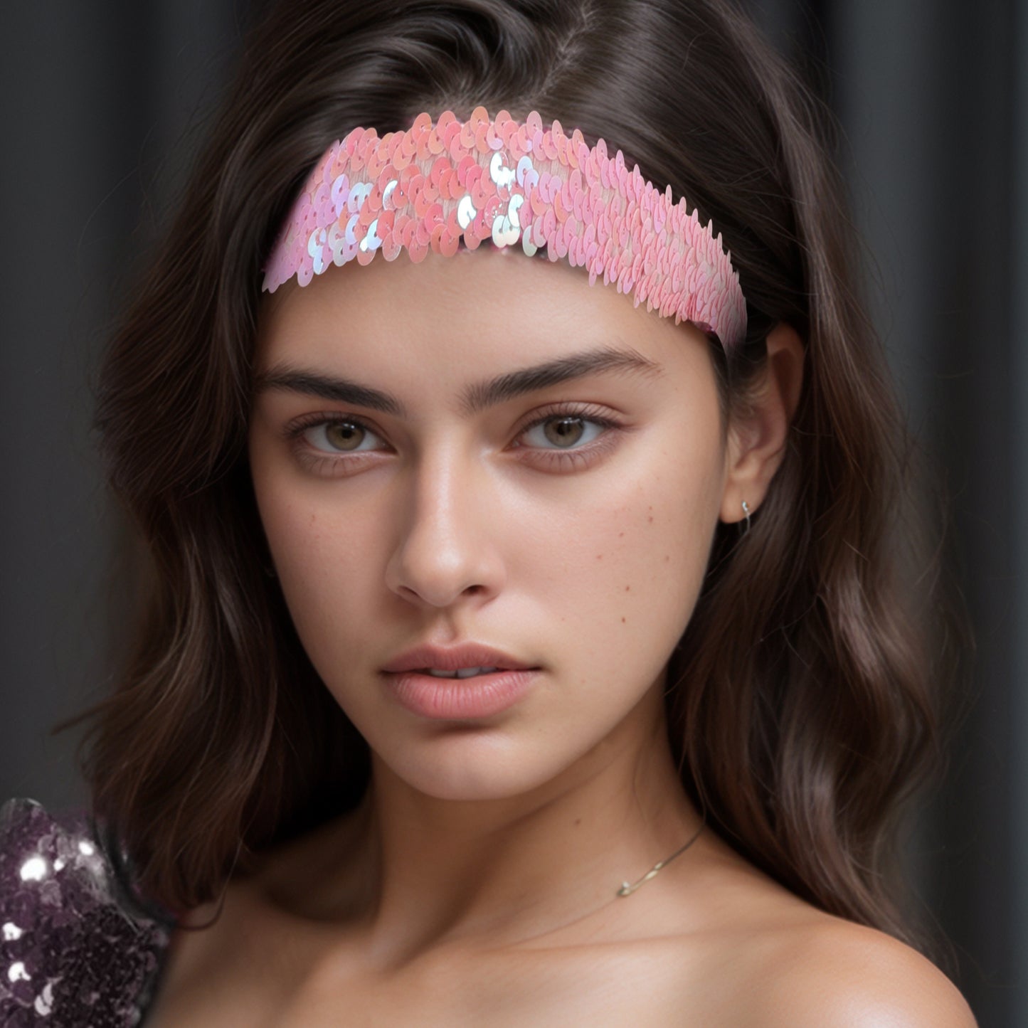 Diademas elásticas con lentejuelas para mujer, color rosa, 1 unidad