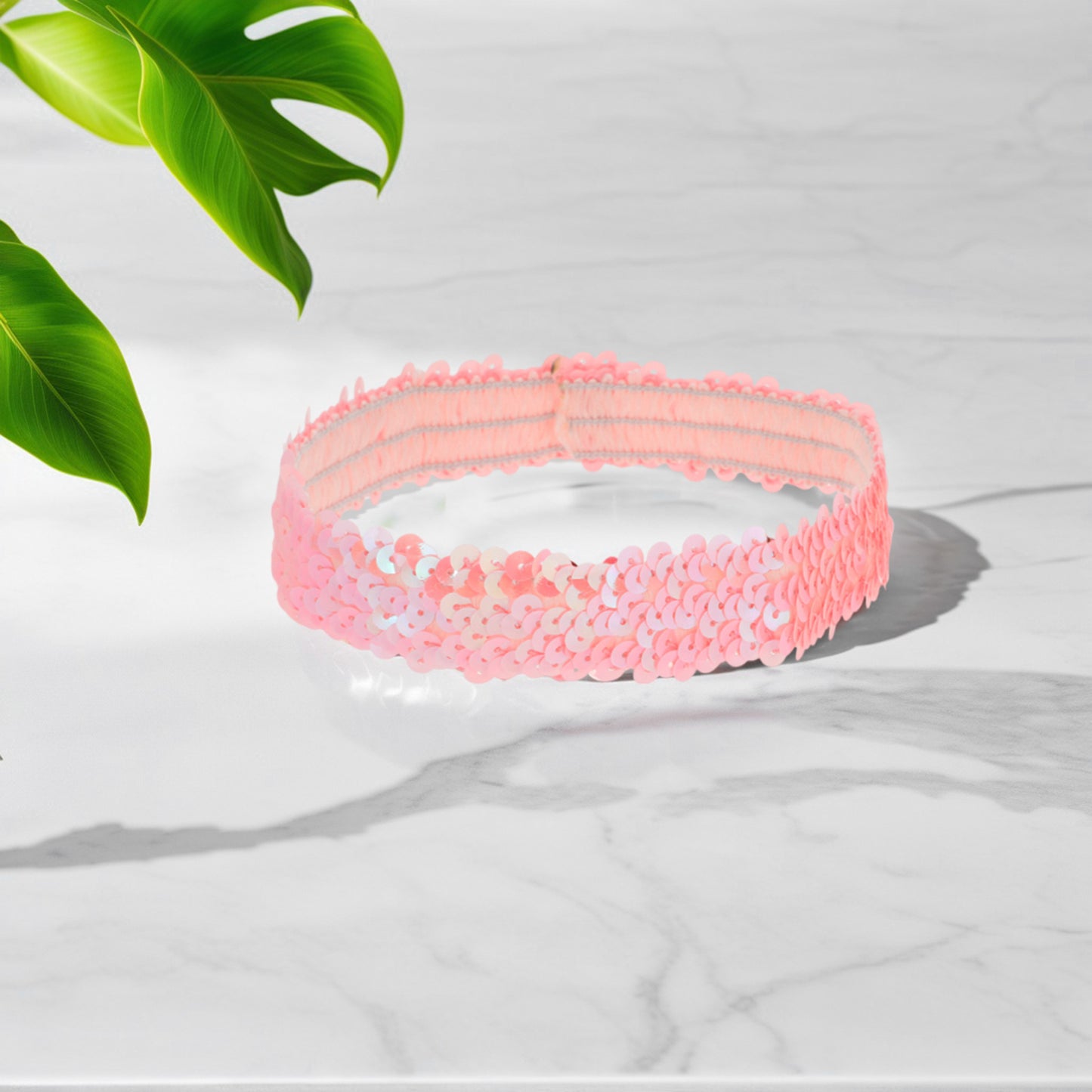 Diademas elásticas con lentejuelas para mujer, color rosa, 1 unidad