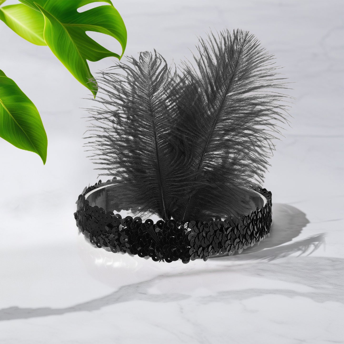 Feathers Sequins Headbands for Women Black 1 Pc