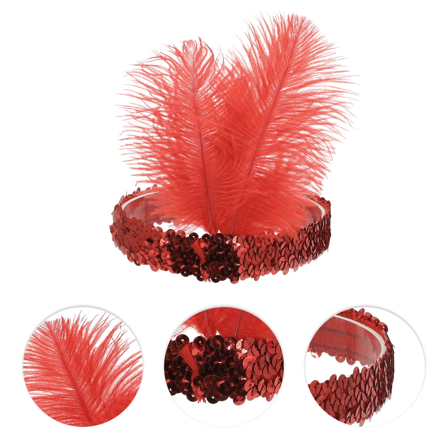 Diademas de plumas y lentejuelas para mujer, color rojo, 1 unidad