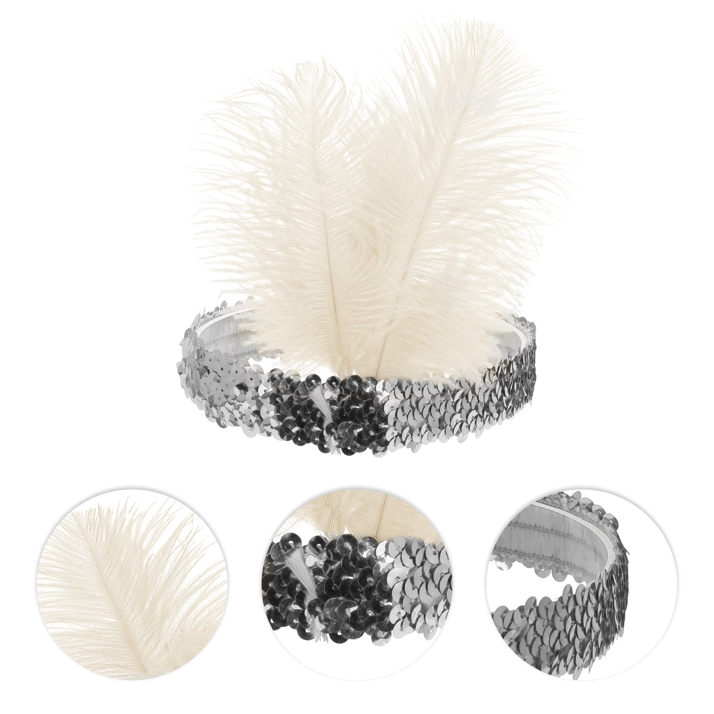 Diademas de plumas y lentejuelas para mujer, color blanco, 1 unidad