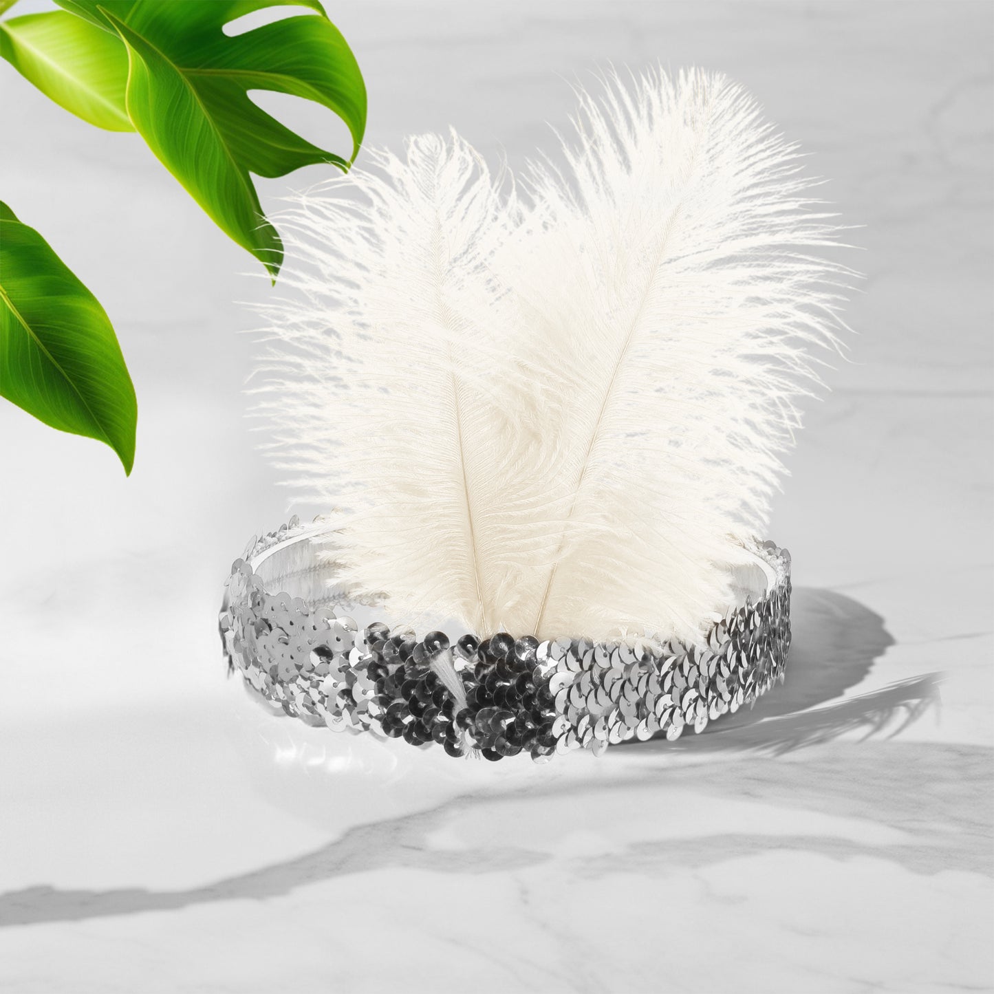 Diademas de plumas y lentejuelas para mujer, color blanco, 1 unidad