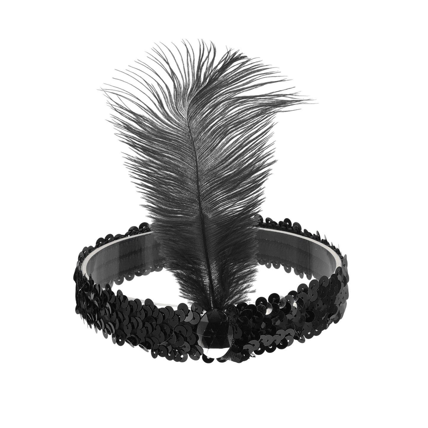 Sequins Faux Diamond Headbands with Feathers for Women Black 1 Pc