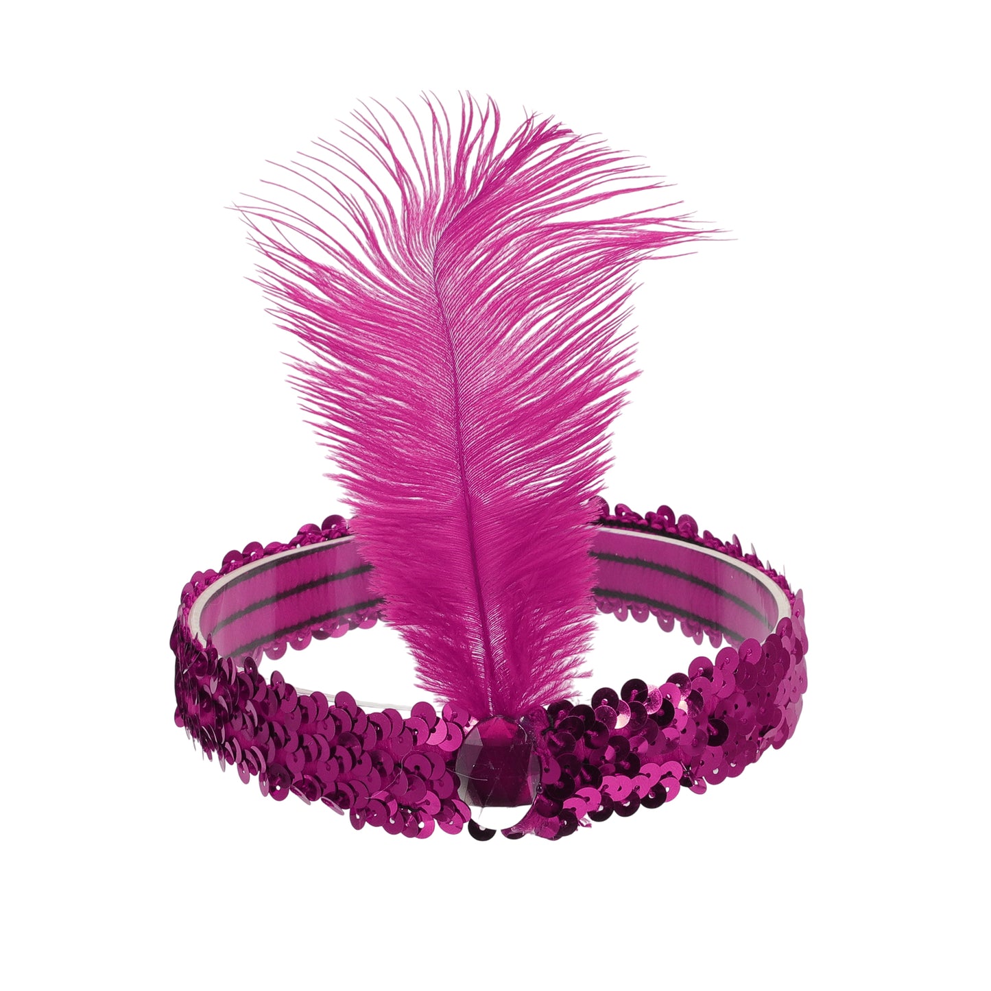 Sequins Faux Diamond Headbands with Feathers for Women Rose Red 1 Pc