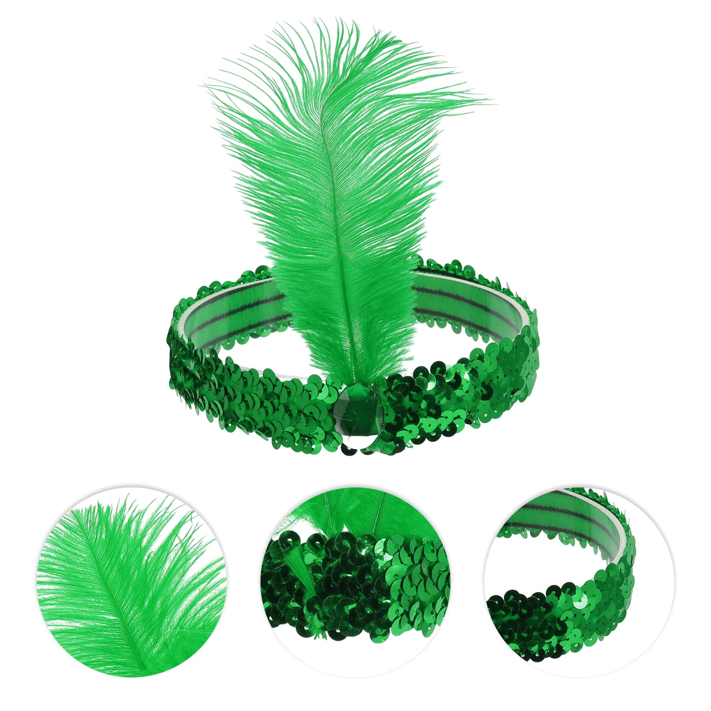 Sequins Faux Diamond Headbands with Feathers for Women Green 1 Pc