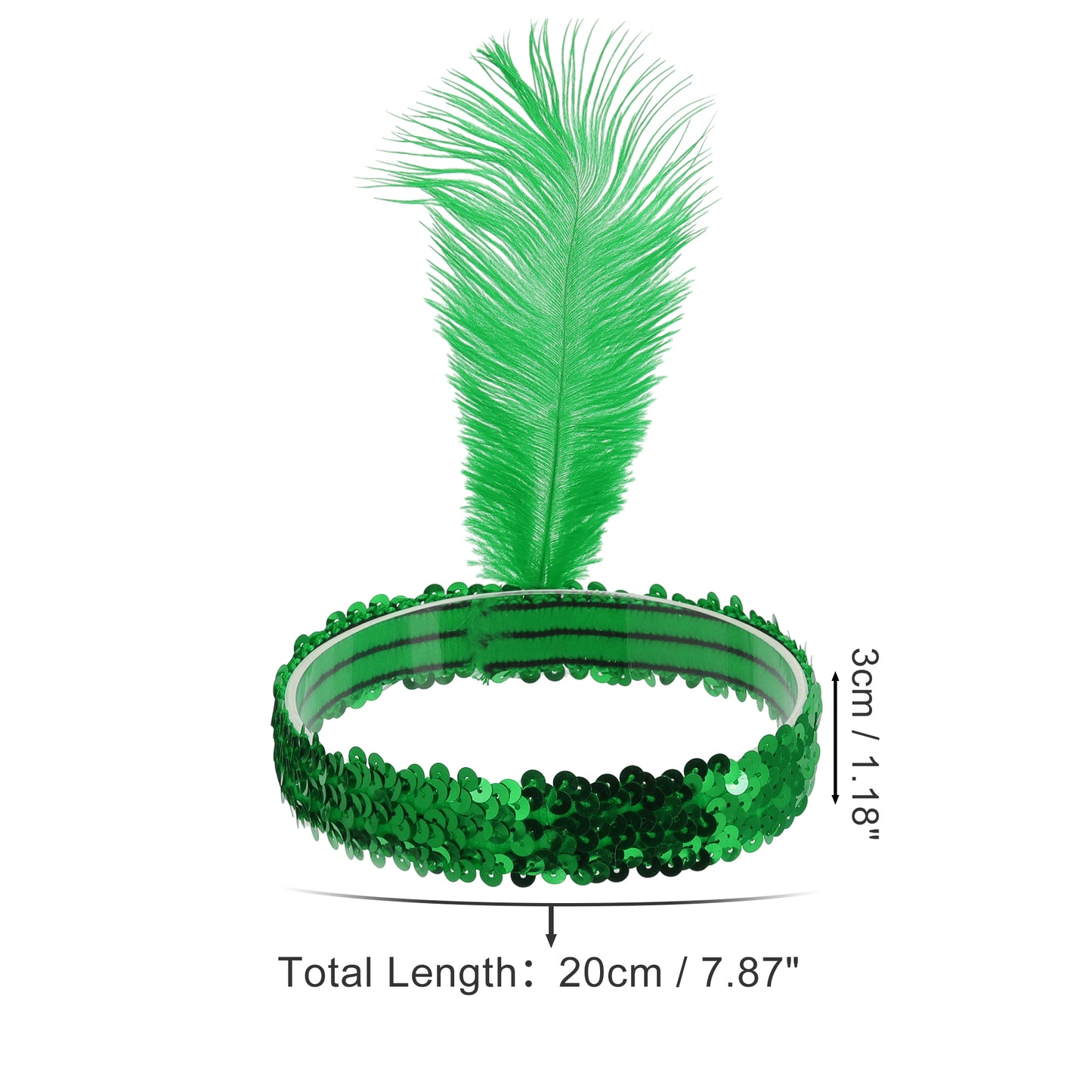 Sequins Faux Diamond Headbands with Feathers for Women Green 1 Pc