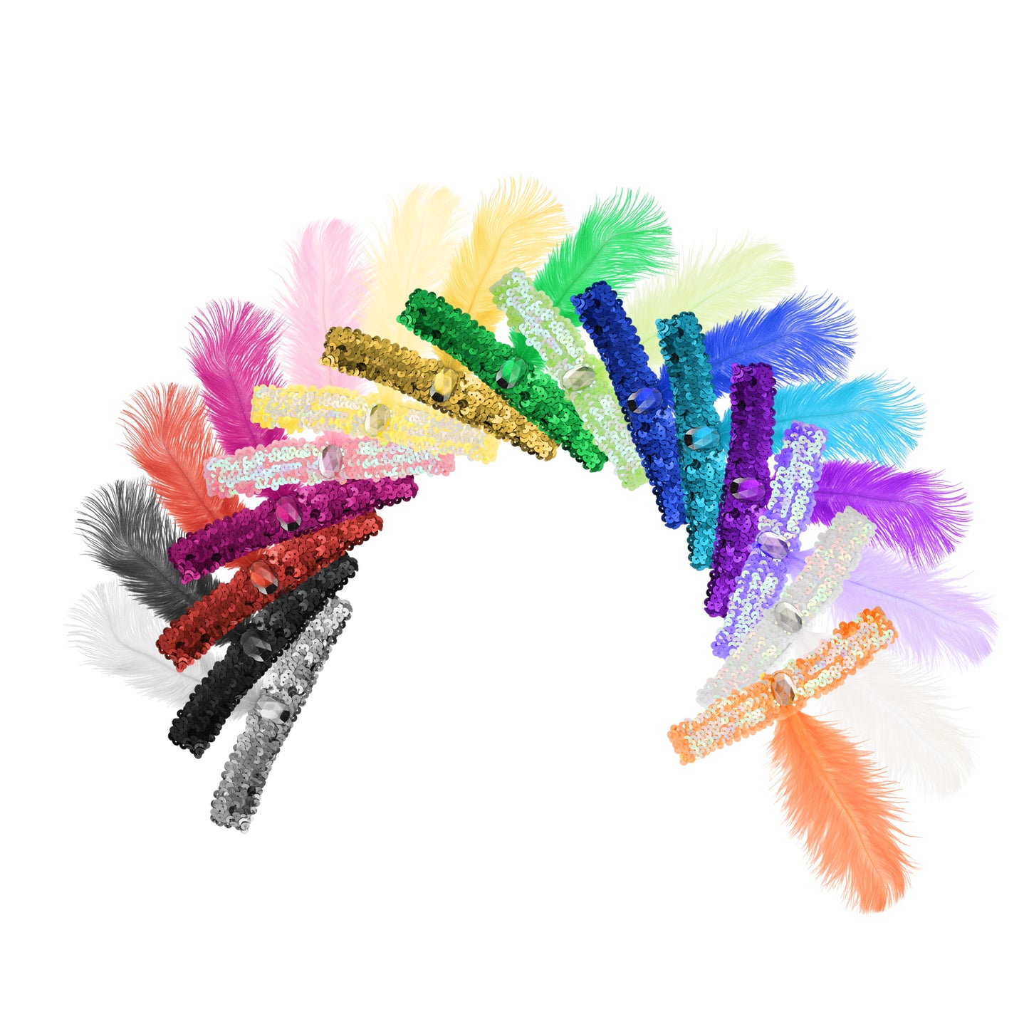 Sequins Faux Diamond Headbands with Feathers for Women Green 1 Pc
