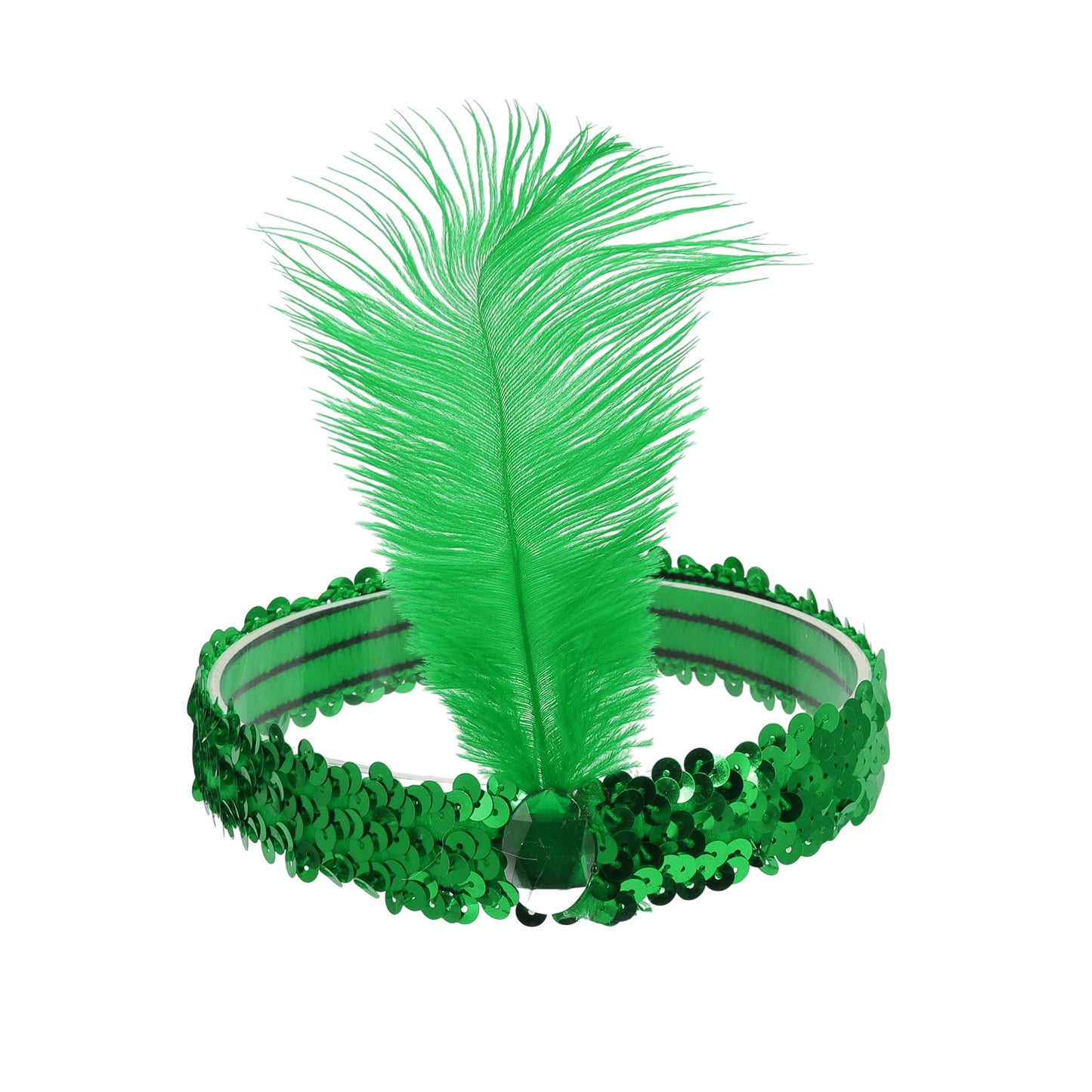 Sequins Faux Diamond Headbands with Feathers for Women Green 1 Pc