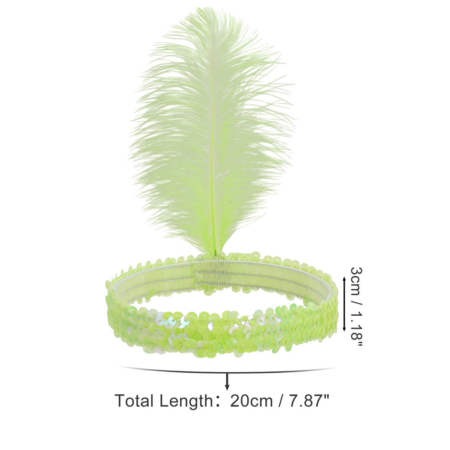 Sequins Faux Diamond Headbands with Feathers for Women Light Green 1 Pc