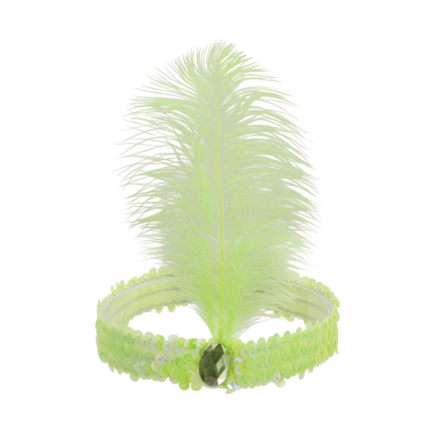 Sequins Faux Diamond Headbands with Feathers for Women Light Green 1 Pc