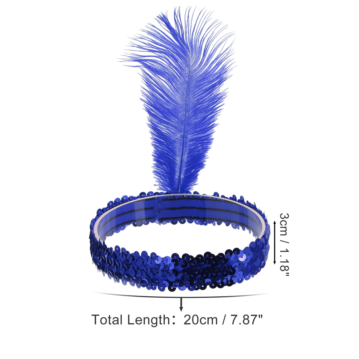 Sequins Faux Diamond Headbands with Feathers for Women Blue 1 Pc