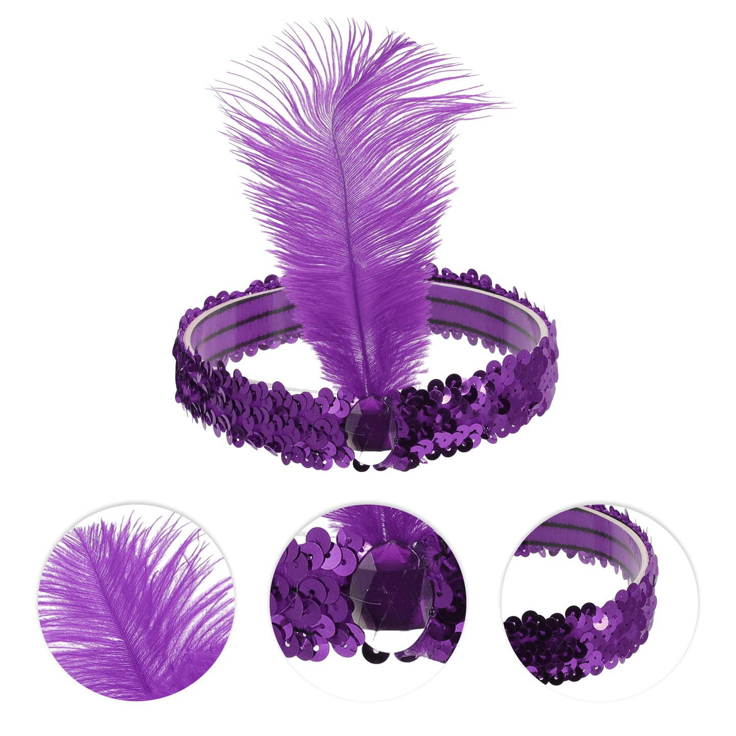 Diademas de lentejuelas con diamantes de imitación y plumas para mujer, color morado oscuro, 1 unidad
