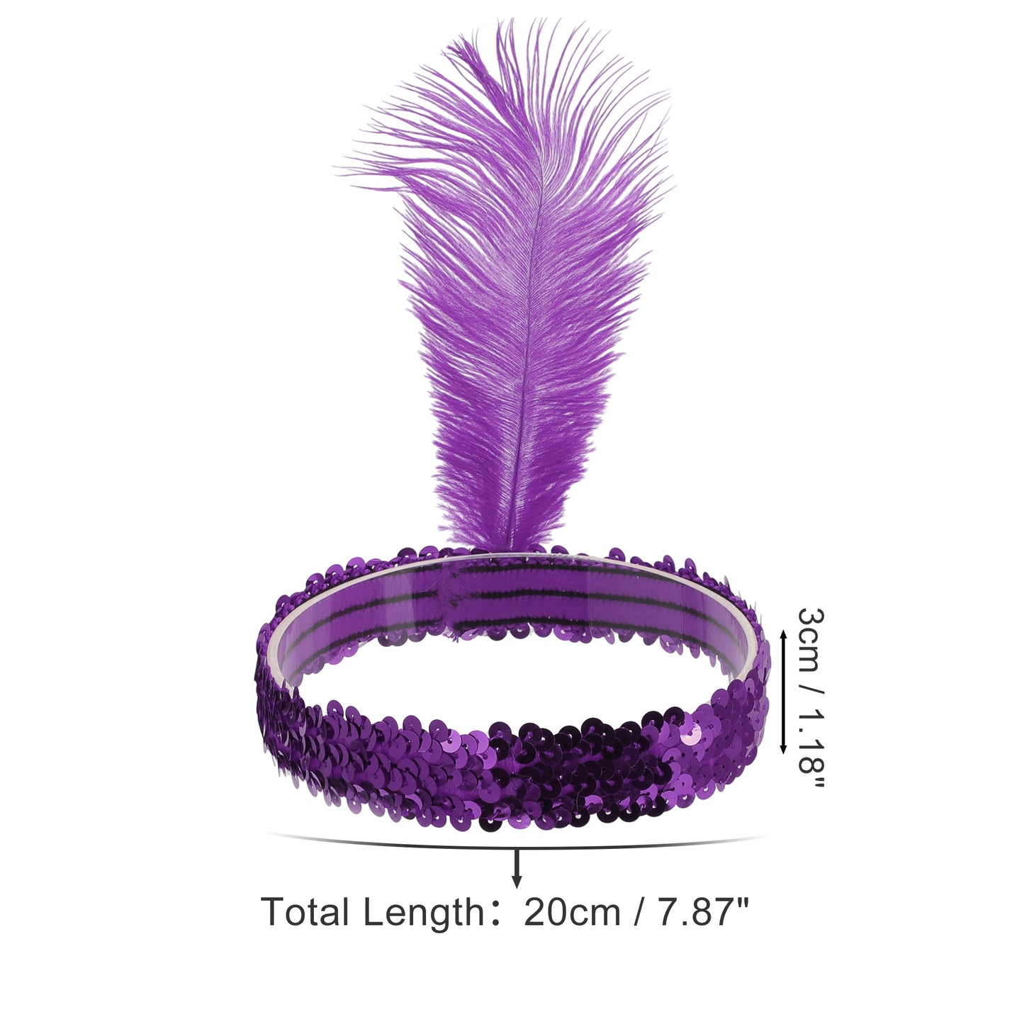 Diademas de lentejuelas con diamantes de imitación y plumas para mujer, color morado oscuro, 1 unidad