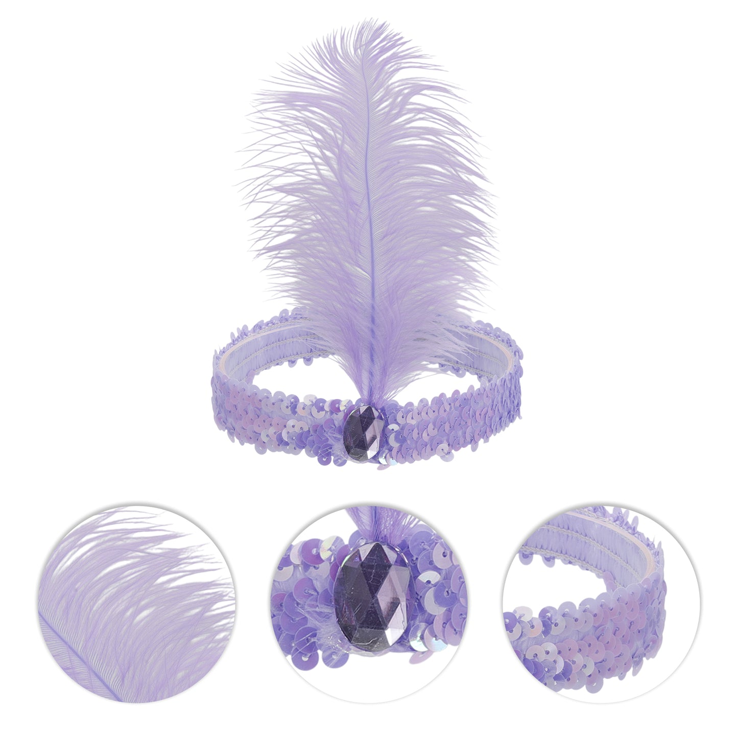 Sequins Faux Diamond Headbands with Feathers for Women Light Purple 1 Pc