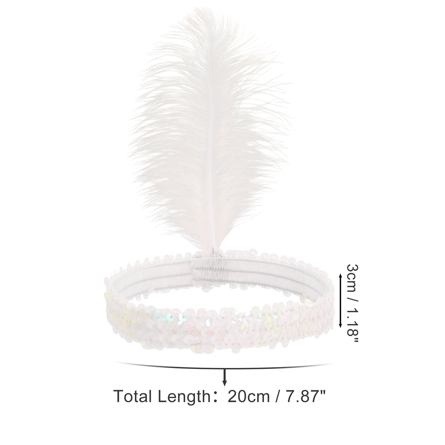 Diademas de lentejuelas con diamantes de imitación y plumas para mujer, color blanco, 1 unidad