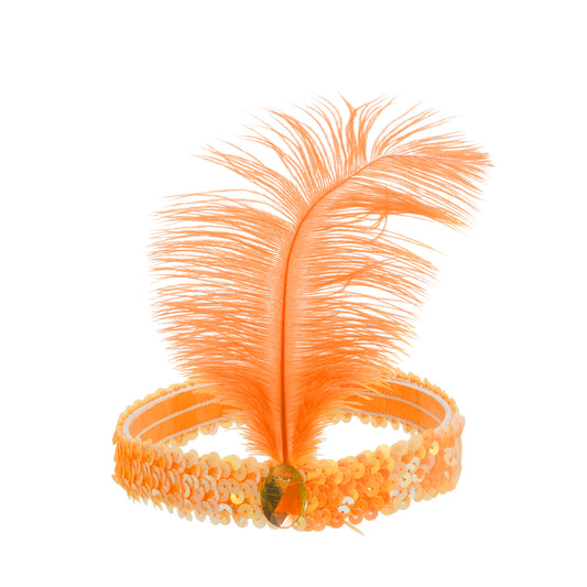 Sequins Faux Diamond Headbands with Feathers for Women Orange 1 Pc