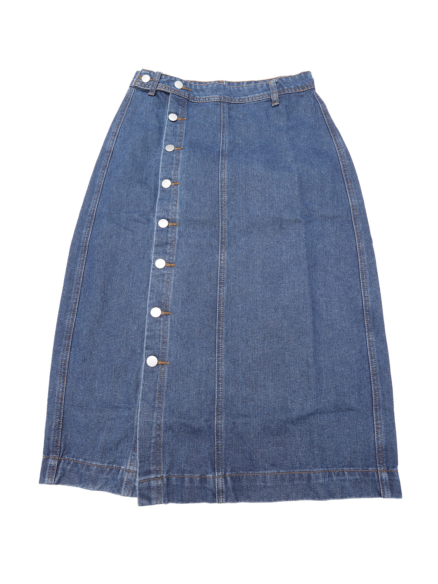 Women High Waisted Button Up Casual Slit Denim Midi Skirt