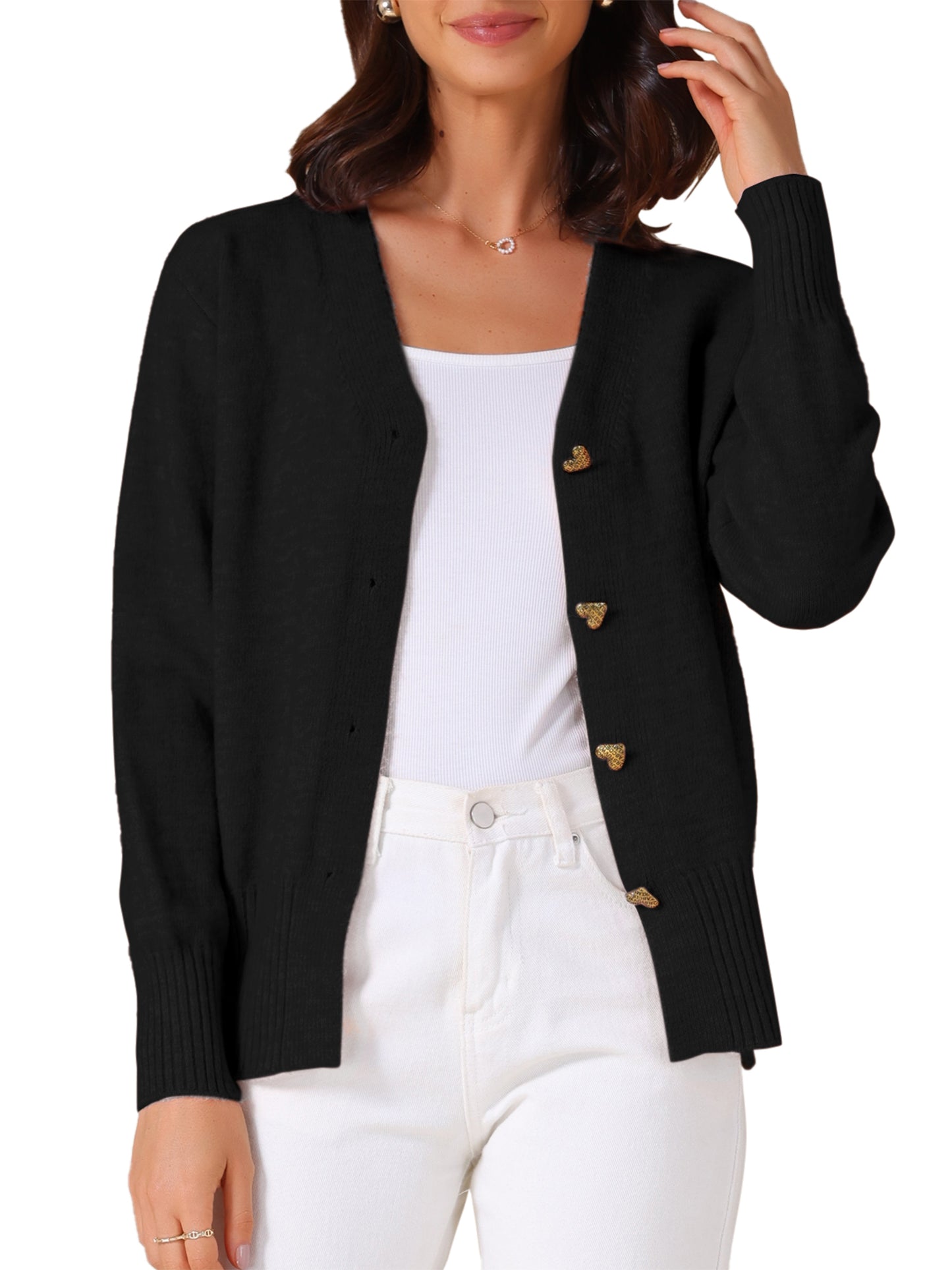 Women's Knit Open Front Button Down Long Sleeve Cardigan Sweater