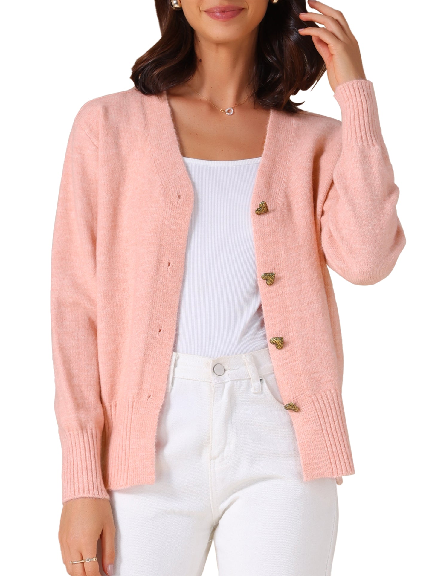 Women's Knit Open Front Button Down Long Sleeve Cardigan Sweater