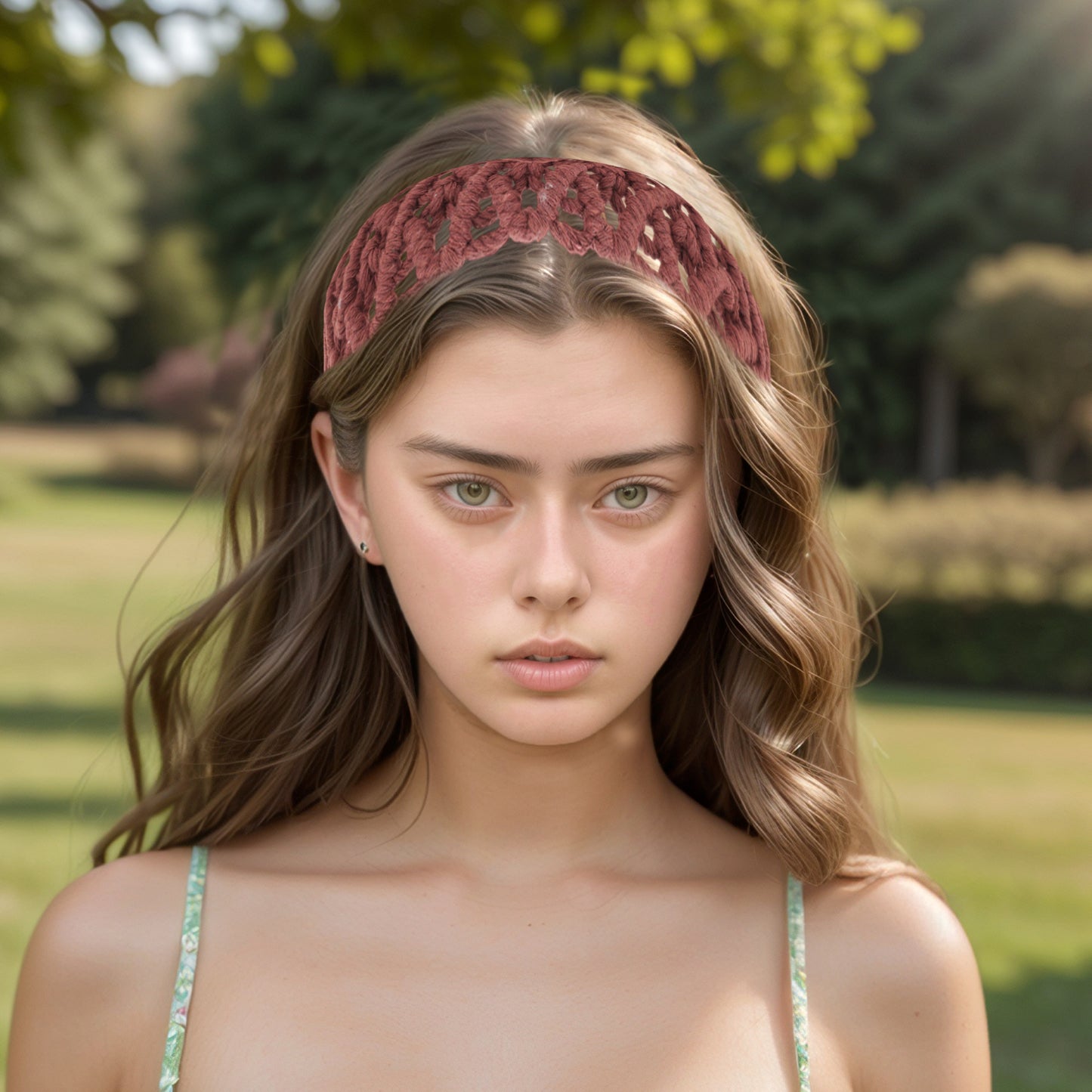 Hand-woven Argyle Headbands for Women Rust Red 1 Pc