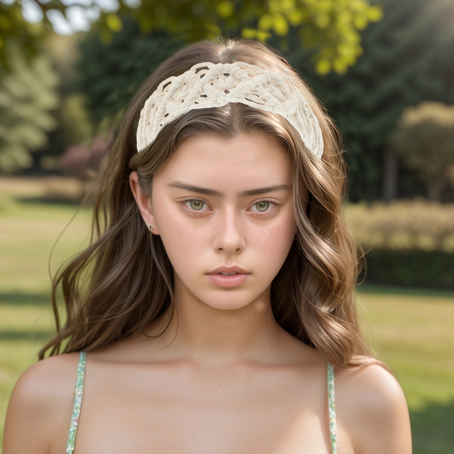 Hand-woven Argyle Headbands for Women Beige 1 Pc