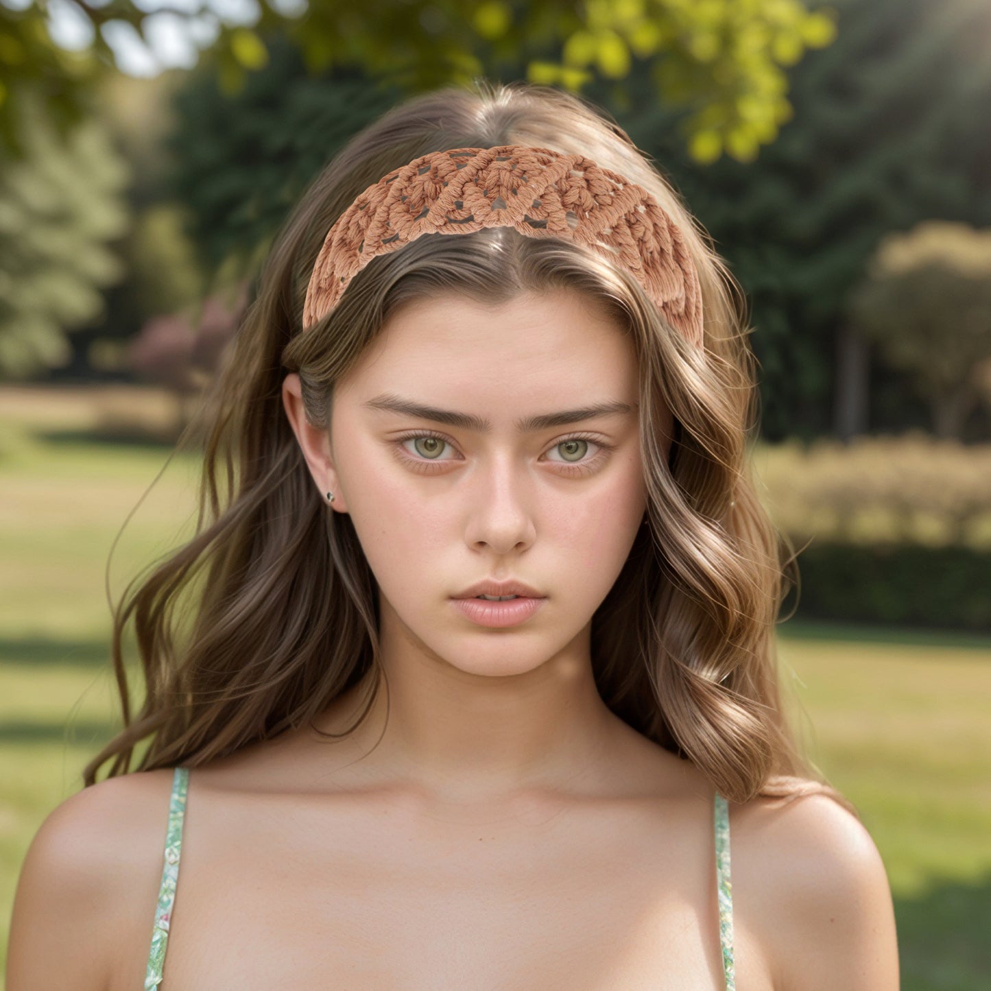 Diademas de rombos tejidas a mano para mujer, color rosa y marrón, 1 unidad