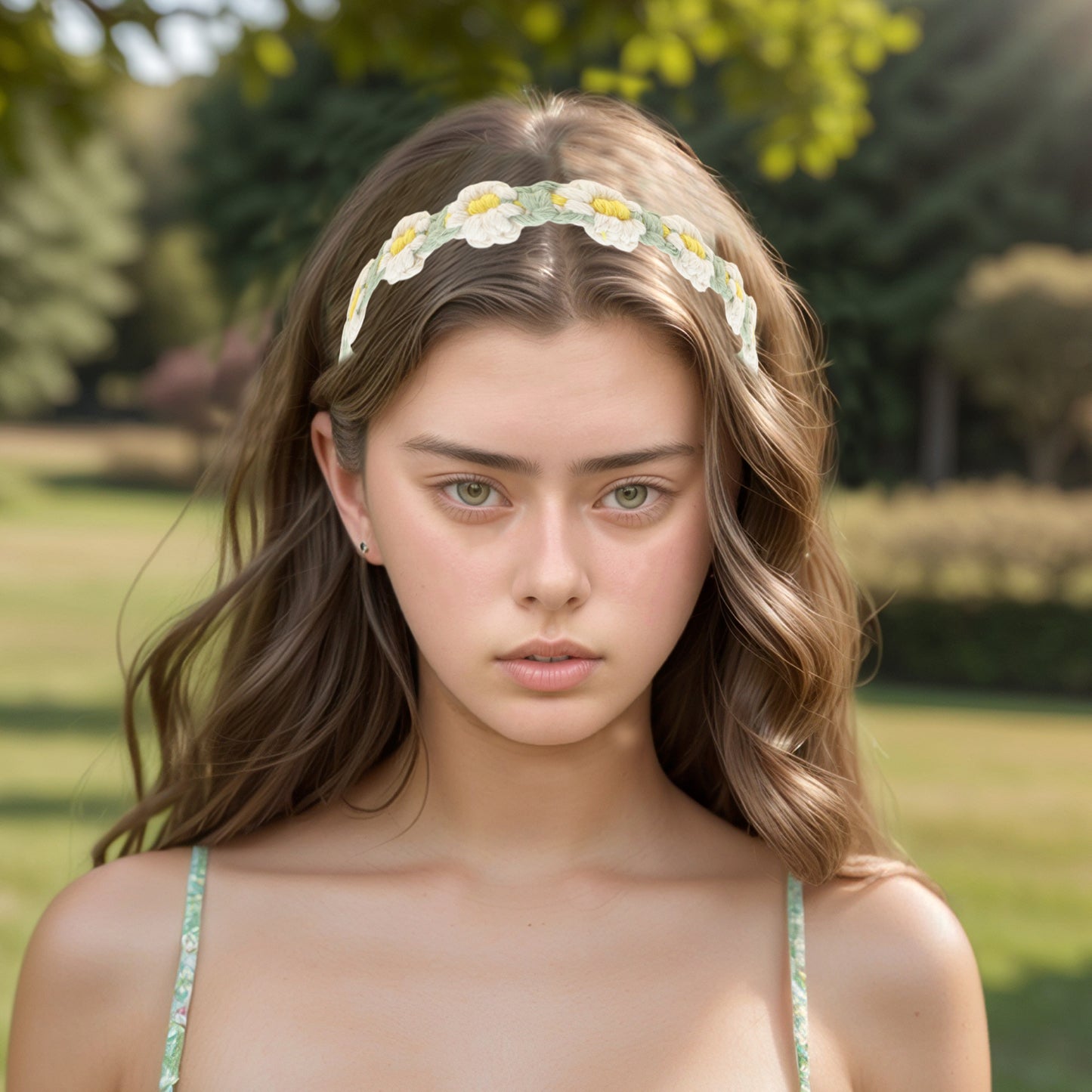 Hand-woven Stretch Headbands for Women Beige Green 1 Pc
