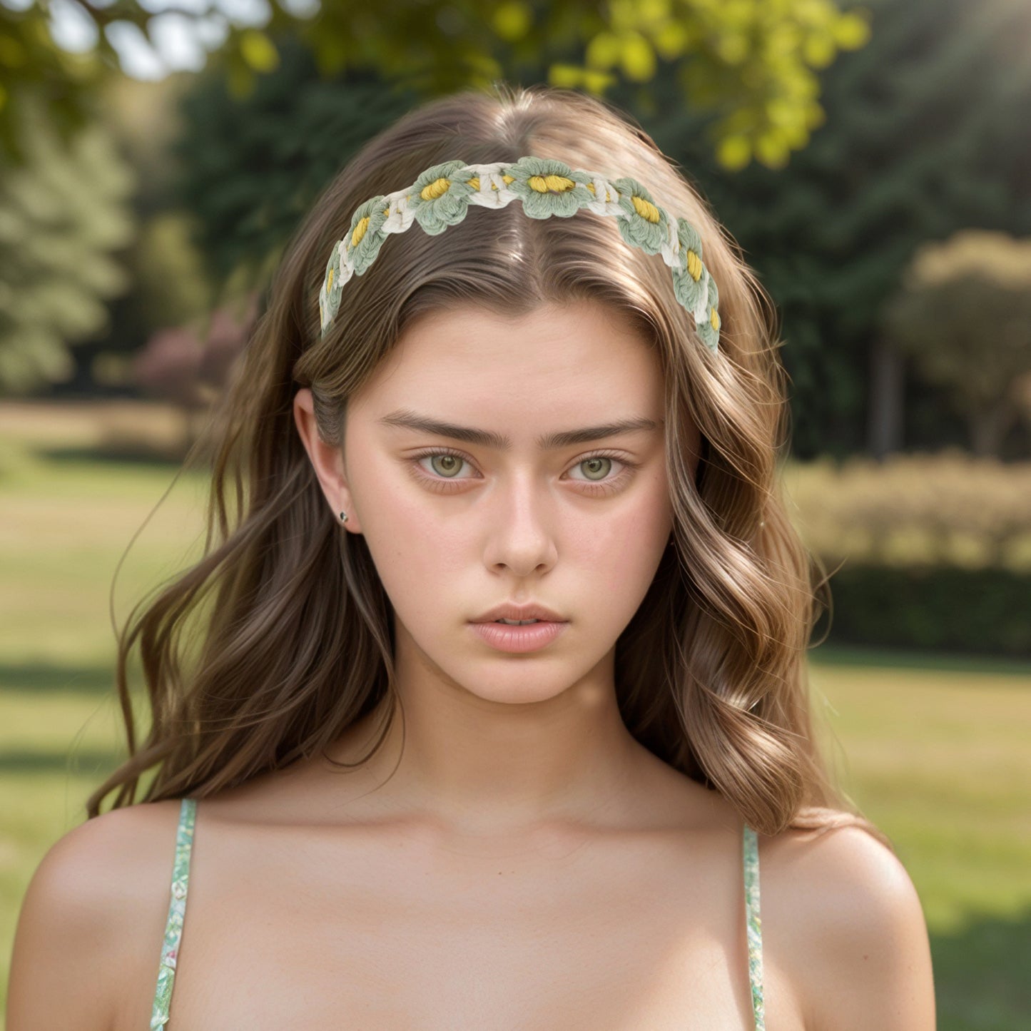 Hand-woven Stretch Headbands for Women White Green 1 Pc