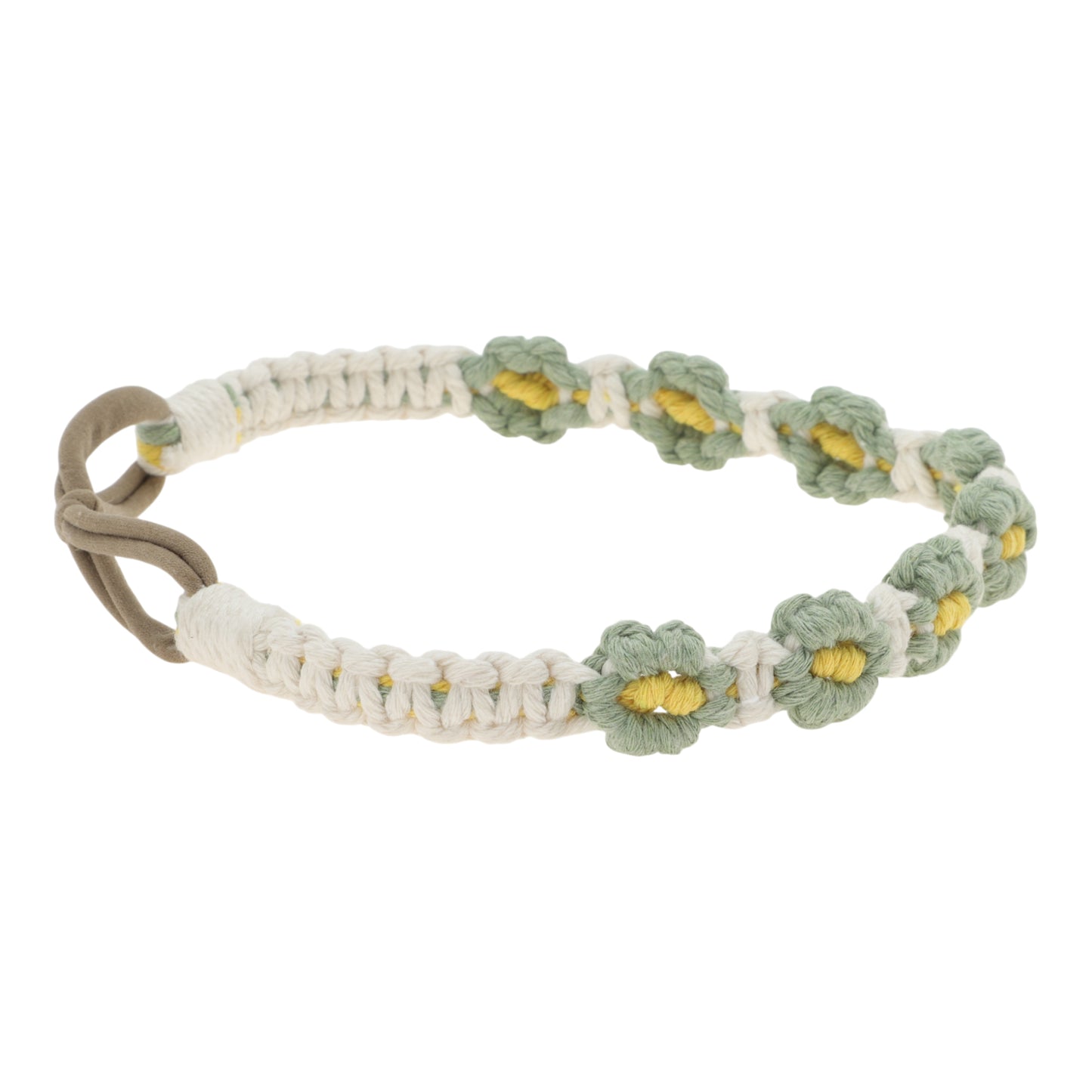 Hand-woven Stretch Headbands for Women White Green 1 Pc