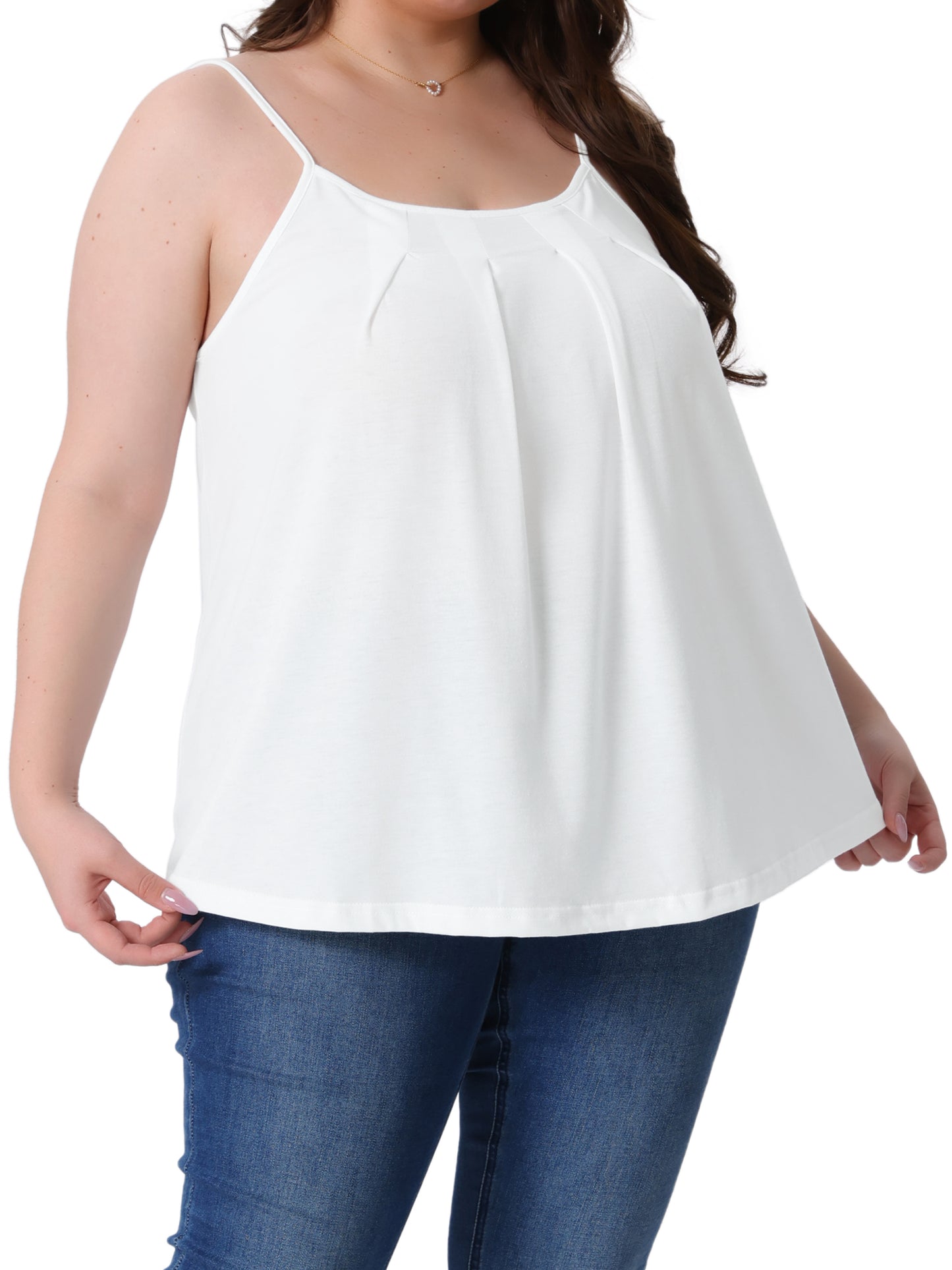 Camisola básica plisada elegante con tirantes ajustables y talla grande para mujer