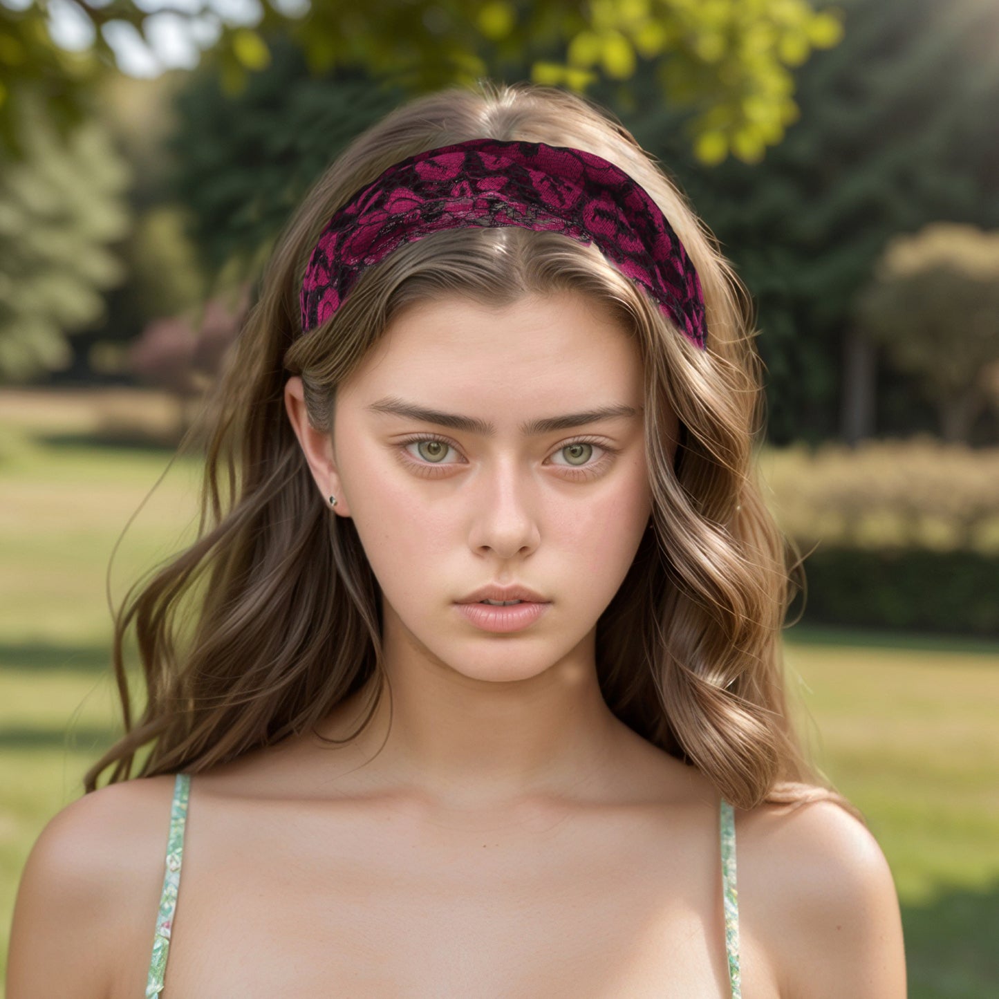 Diadema ancha hueca de encaje para mujer, color rojo vino, 1 pieza