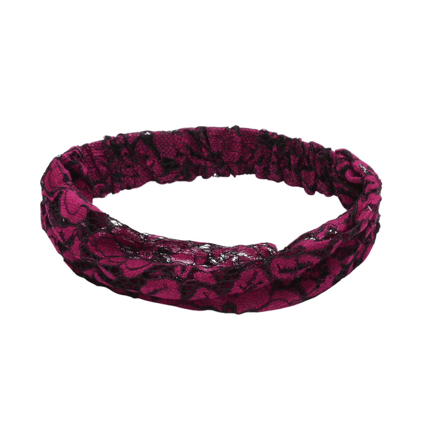 Diadema ancha hueca de encaje para mujer, color rojo vino, 1 pieza
