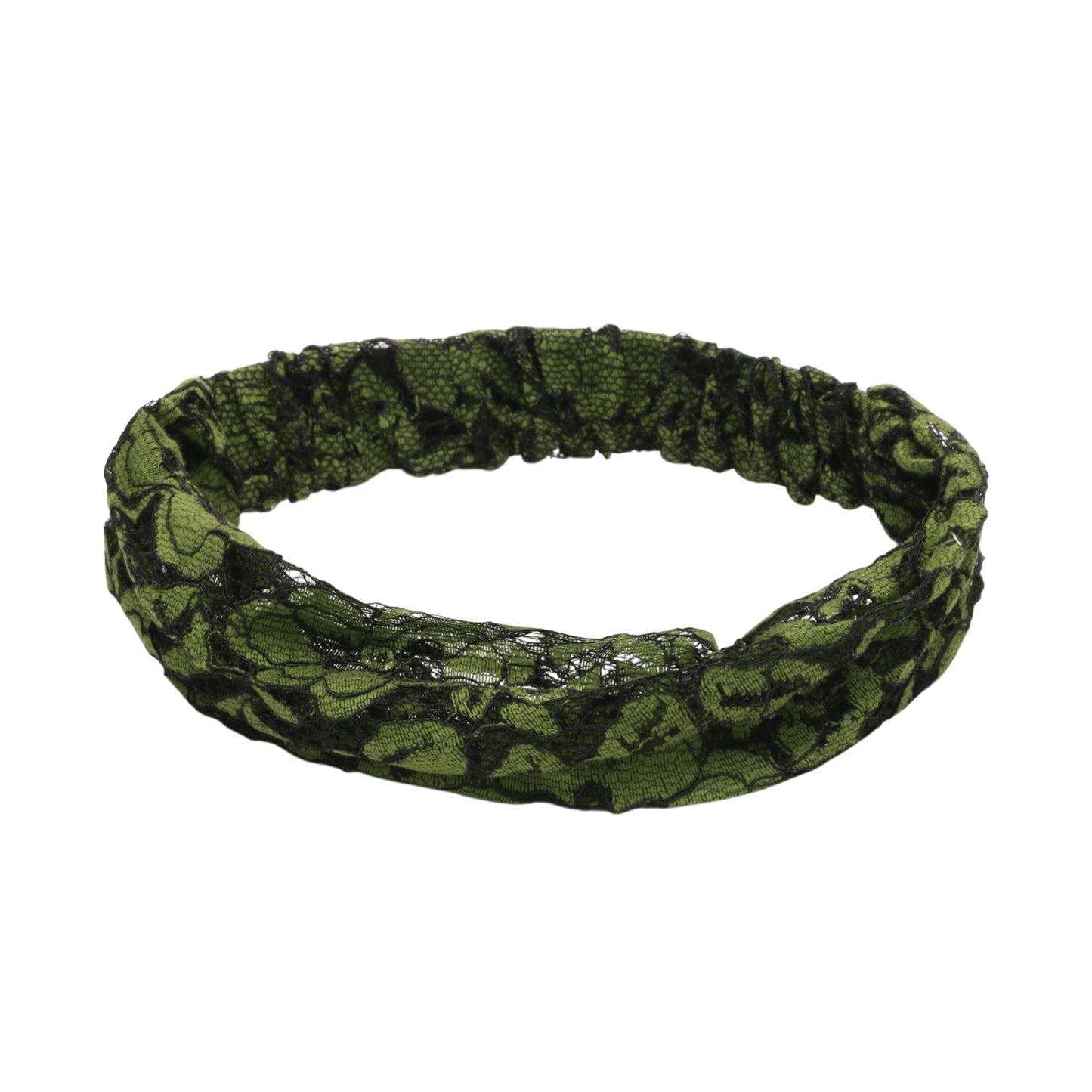 Diadema ancha hueca de encaje para mujer, color verde negruzco, 1 unidad