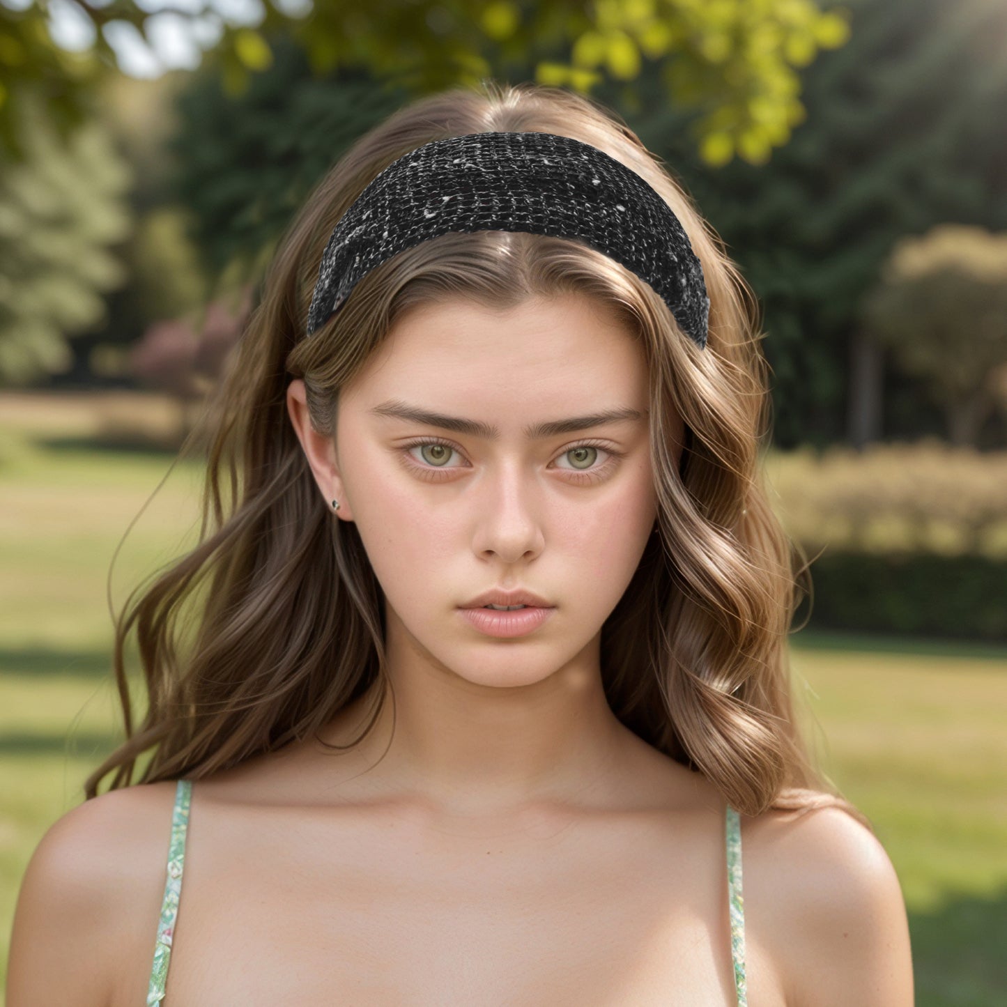 Diadema de encaje elástica ancha para mujer, color negro, 1 unidad
