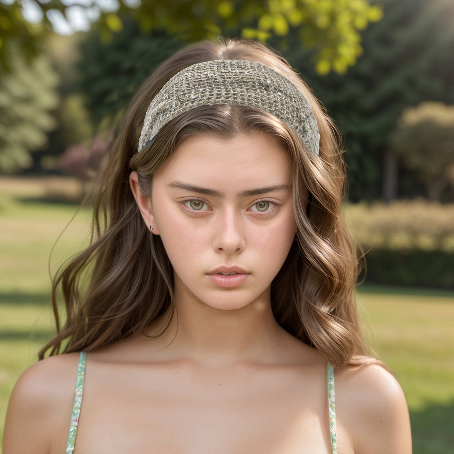 Diadema de encaje ancha elástica para mujer color caqui 1 pieza