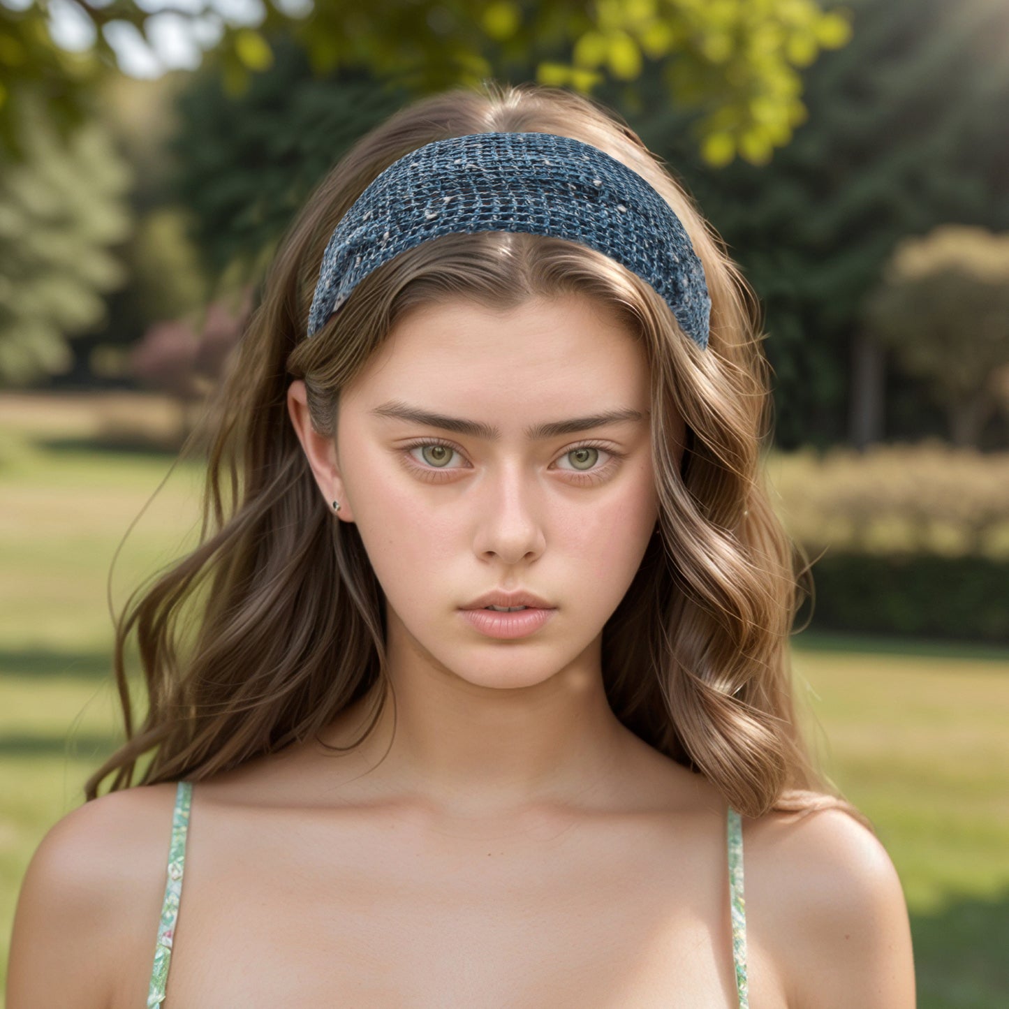 Diadema de encaje elástica ancha para mujer, color azul, 1 unidad