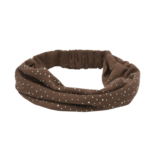 Wide Lace Rhinestone Headband for Women Coffee Color 1 Pc