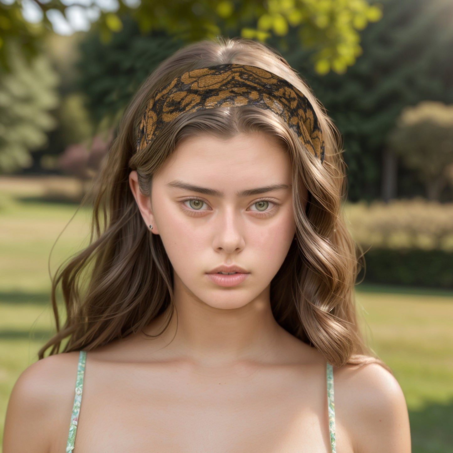 Diadema ancha de encaje Lotus para mujer, color marrón oscuro, 1 unidad