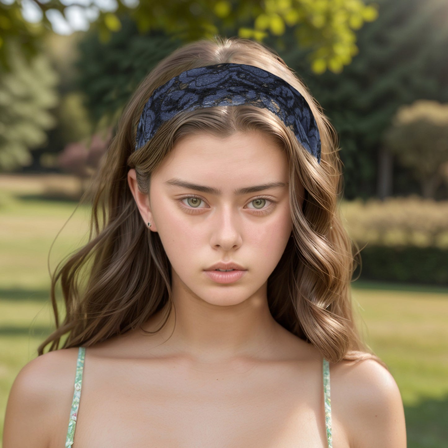 Diadema ancha de encaje Lotus para mujer, azul marino, 1 pieza