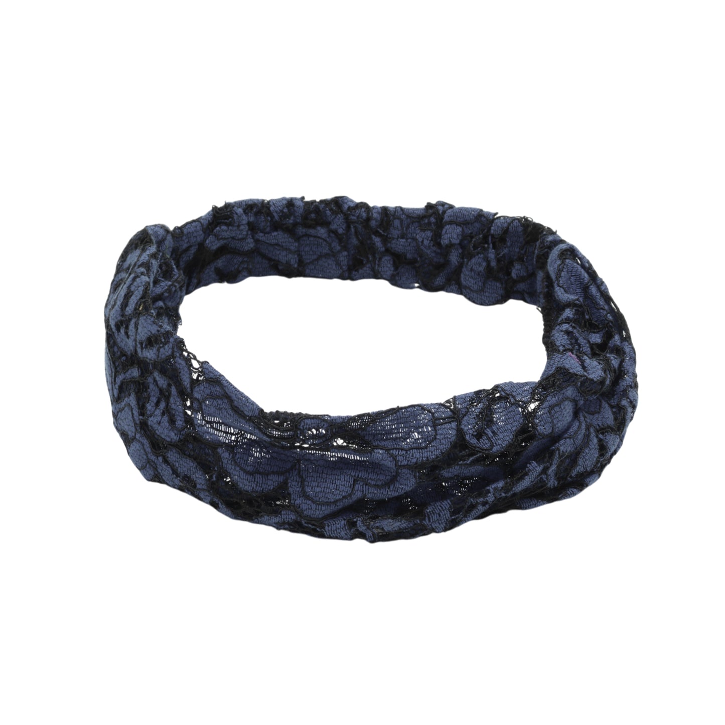Diadema ancha de encaje Lotus para mujer, azul marino, 1 pieza